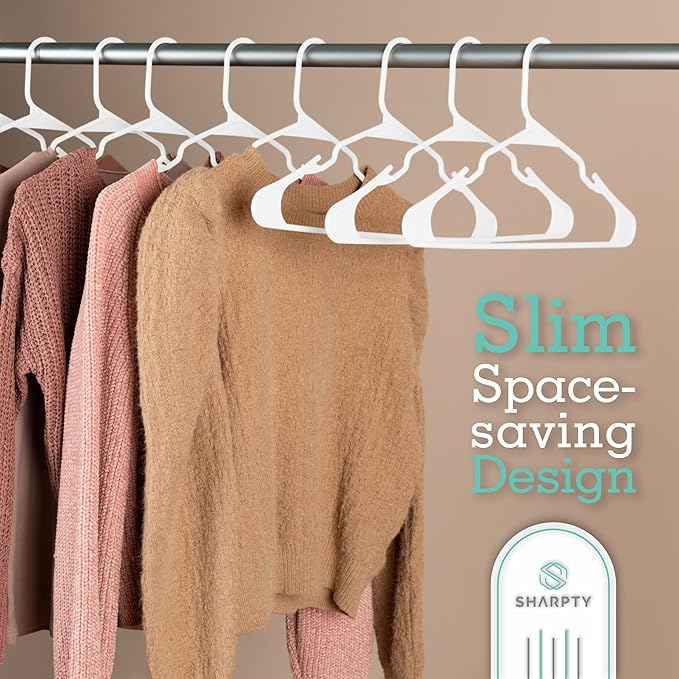 Sharpty - Plastic Hangers - Adult Clothes Hangers - T-Shirt, Dress, Coat Hangers & Accessories - Notched Hanger, Durable & Versatile Color Clothing Closet Hanger(20-Pack ,White)