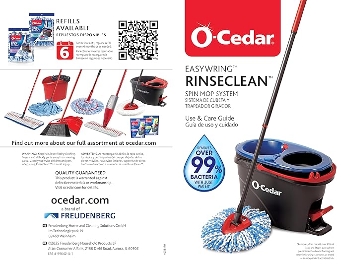 O-Cedar RinseClean Spin Mop & Bucket System | Clean with Water | Removes 99% of Bacteria
