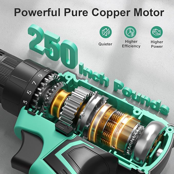 Cordless Drill Set,12V Power Drill Driver 3/8" Keyless Chuck with 92 Acessories, Built-in LED Light, 25+1 Position, Electric Drill for Home DIY Projects（Cyan）