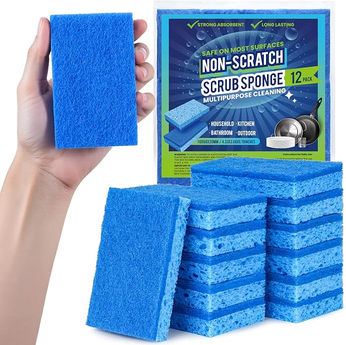 Kitchen Sponges, 12 Count, Non-Scratch Scrub Sponge, Dual Sided Cleaning Sponges for Dishes, Kitchen, Bathroom
