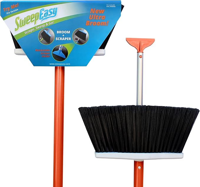 Broom, As Seen On Shark Tank. for Indoor and Outdoor Use Retractable Handle with Scrapper Making Sweeping Easy