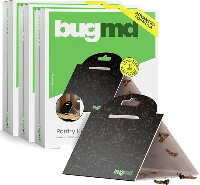 BugMD Pantry Moth Traps (18-Pack) – Pheromone-Based Sticky Glue Traps, Non-Toxic, Kills Indian Meal Moths – Kitchen & Food-Storage Safe - Black