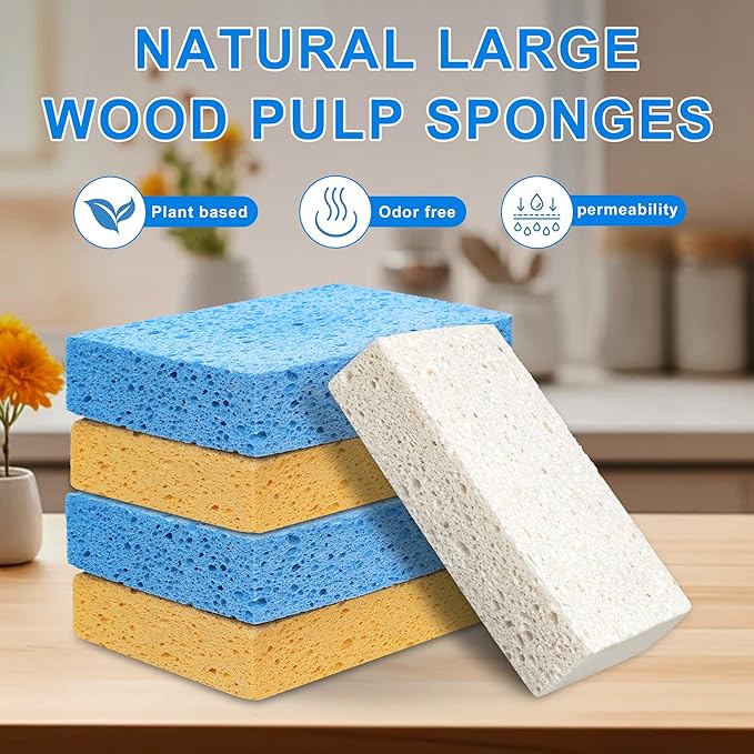 Extra Large Dish Sponges Kitchen for Cleaning, Natural Cellulose Sponges Reusable and Biodegradable, Non Scratch Sponge for Dishes Household Use (3-Pack)
