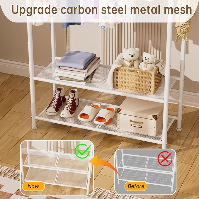 Golpart Clothes Garment Coat Rack Drying Clothing Racks Metal Freestanding for Hanging Clothes Portable Closet for Laundry Bedroom White