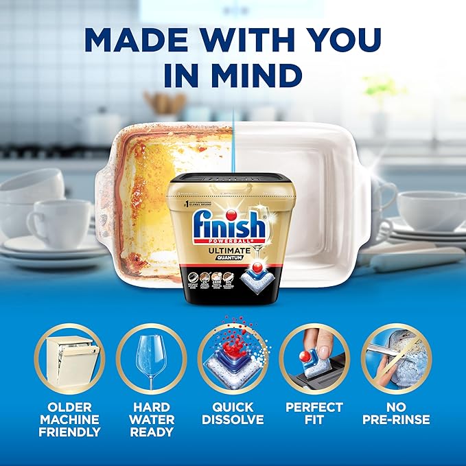 Finish Ultimate Quantum Dishwasher Pods, New & Improved Formula, Dishwasher Detergent Dish Soap, Removes Burnt-On & Dried-On Stain, Degreasing & Scrubbing Power, 70 Count