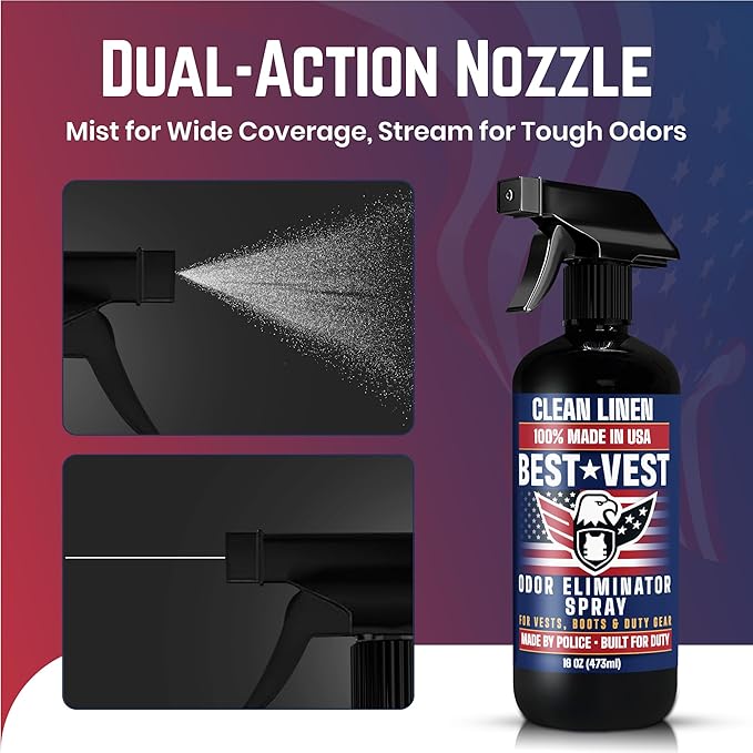 Odor Eliminator Spray for Tactical Gear & Body Armor – Clean Linen, 16 oz (2-Pack), Made in USA – Gift for Police & First Responders
