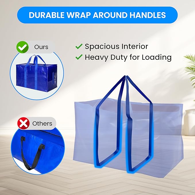 Simple Deluxe 12 Pack Moving Bags, Heavy Duty Storage Totes with Lids, Sturdy Handles& Zipper, Moving Boxes Alternative, Extra Large, for Clothes Packing, Moving Supplies, Blue