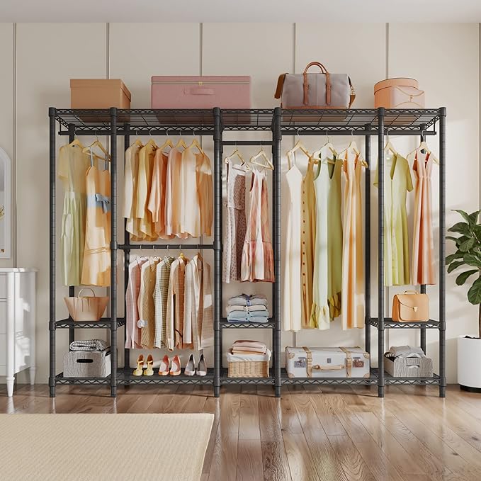 VIPEK V50 Extra Large Closet Rack Heavy Duty Garment Rack Freestanding Wardrobe with Shelves, Portable Metal Clothing Rack for Hanging Clothes, Adjustable Open Closet System, 1300 lb Capacity, Black