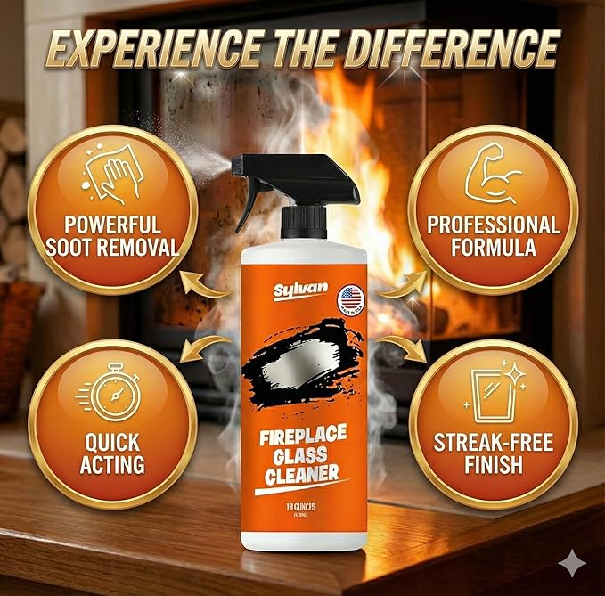 Fireplace Glass Cleaner 16 oz | Made in the USA | Removes Tough Stains | Heavy Duty Soot, Creosote & Smoke Stain Remover – Fast-Acting, Streak-Free Formula for Wood, Pellet & Coal Stoves