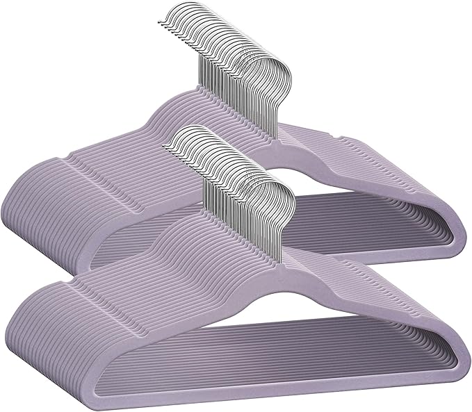 TechZoo 50 Premium Kids Velvet Hangers - 14'' Non-Slip, Ultra-Slim & Space-Saving Hangers - 360° Swivel Hook, Strong & Durable for Children & Preteens - Purple