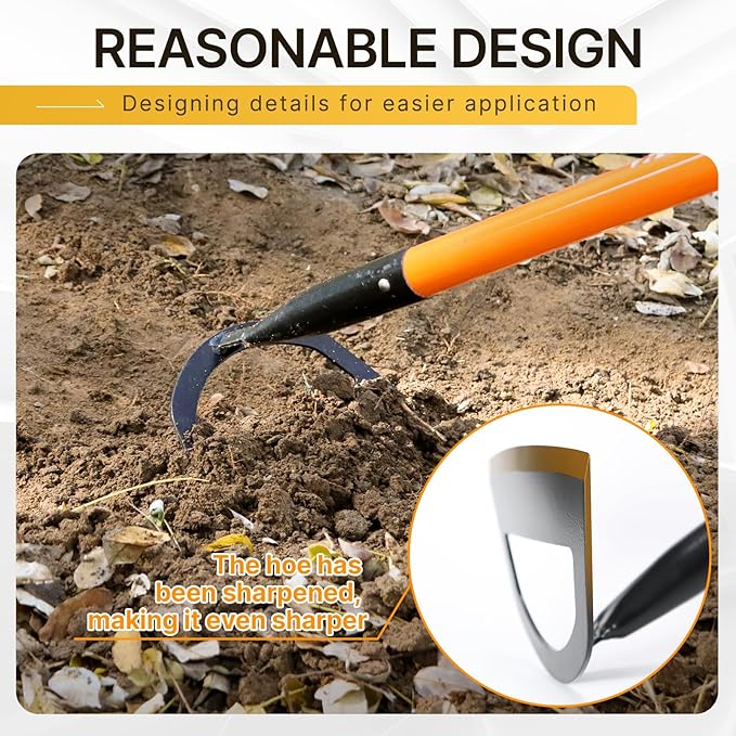 Sharpened Garden Hoe 57 Inch Heavy Duty Weeding Hoe with 8.3 Inch Blade and Fiberglass Handle Pre Sharpened for Effortless Cutting Lawn and Soil Tool