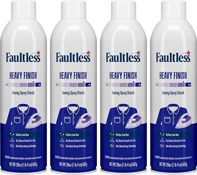 Laundry Starch Spray, Faultless Heavy Spray Starch 20 oz Cans for a Smooth Iron Glide on Clothes & Fabric Even Spray, Easy Iron Glide, No Reside (Pack of 4)