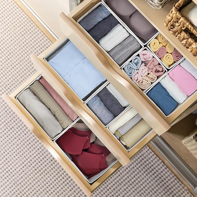 Kootek 16 Pack Drawer Organizer Clothes, Dresser Drawer Organizers for Clothing Fabric Foldable Closet Organizers and Storage Bins for Baby Clothes, Nursery, Underwear, Bras, Socks