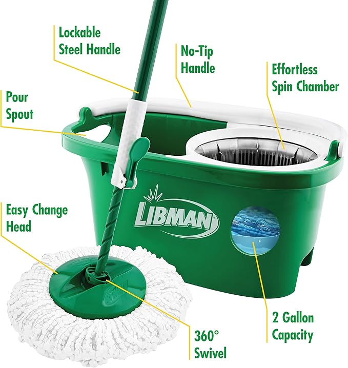 Libman Tornado Spin Mop System | Mop and Bucket with Wringer Set | Mops for Floor Cleaning | 1 Mop Head Included