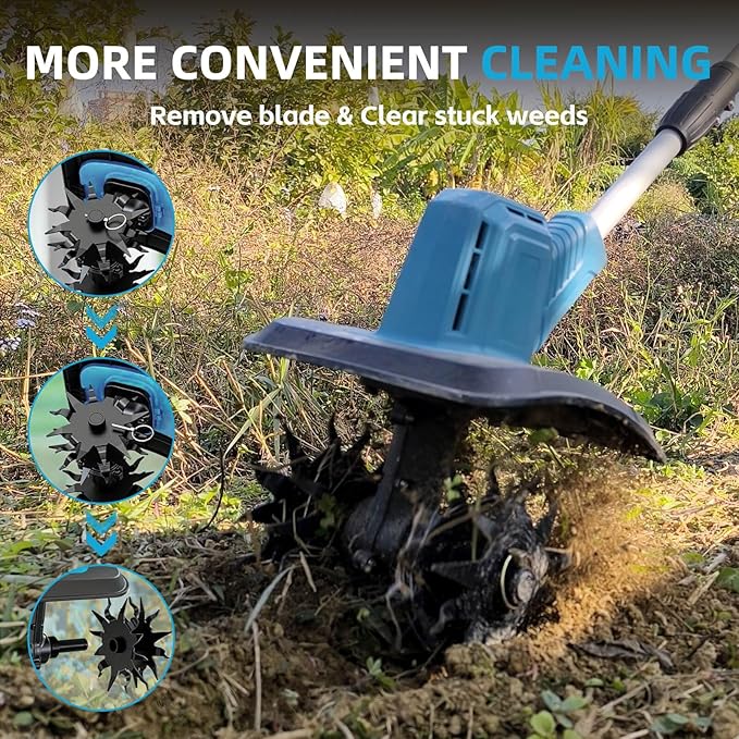 Cordless Tiller Cultivator, Battery Powered Electric Tiller with 360RPM, 48 Steel Tines, 9" Tilling Width, 6.6" Depth, Portable Rotary Tiller for Gardening(2x4.0 Ah Battery & Charge & LCD Display)