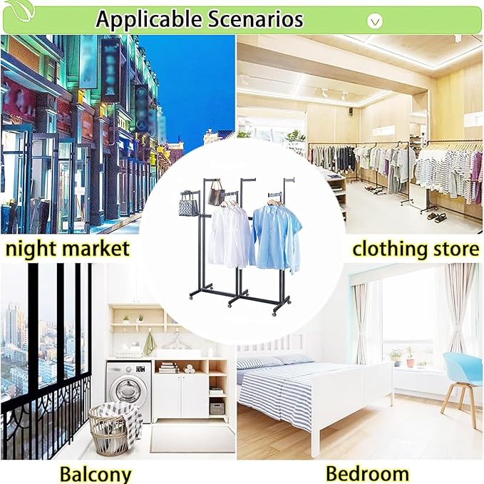 Floor Standing Metal Garment Rack - Heavy Retail Display Racks With Wheels, 6 Arms Clothing Rack, Square Tubing Portable Shirt Rack, Merchandise Display RackFor Hanging Clothes (Pink)