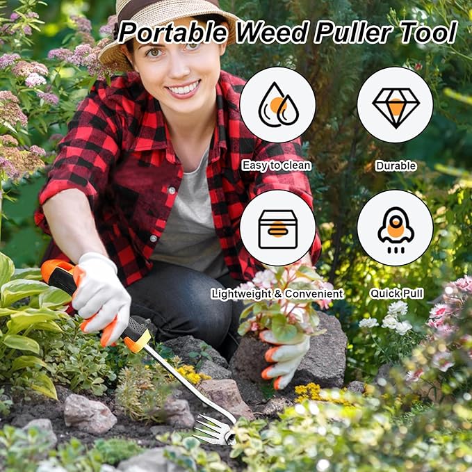 Vanwoke Weed Puller Tool,Portable Garden Weeder Puller Tool;Weeding Artifact Uprooting Weeding Tool 4 Teethes Dual Purpose Manual Hand Weeders Tool for Gardening Vegetable Backyard Farm Planting