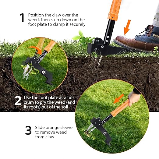 MORAIS Weed Puller Tool, Stand Up Weed Puller Heavy Duty Garden Tool with 4-Claw Steel Head, 39"-46" Retractable Handle & Easy-Eject Mechanism, Easily Remove Weeds Without Bending, or Kneeling