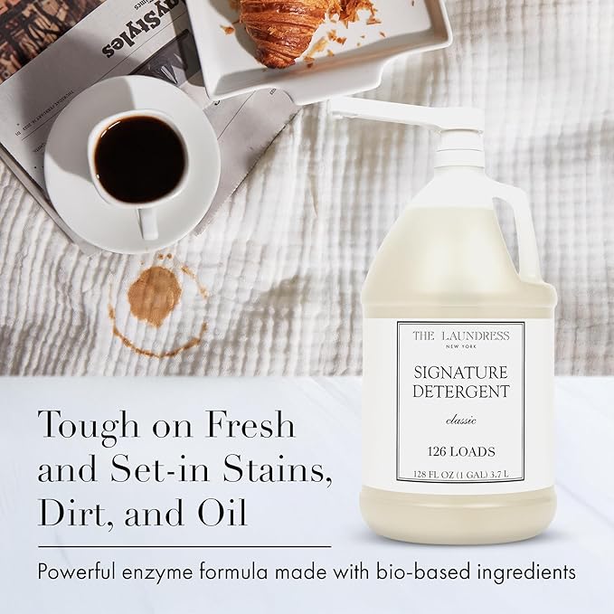 The Laundress Luxury Laundry Detergent, Gallon Pump, 126 Loads, Scented Signature Classic Fragrance, Concentrated Triple Enzyme Deep Cleaning and Targeted Stain Remover, 96% USDA Biobased Product