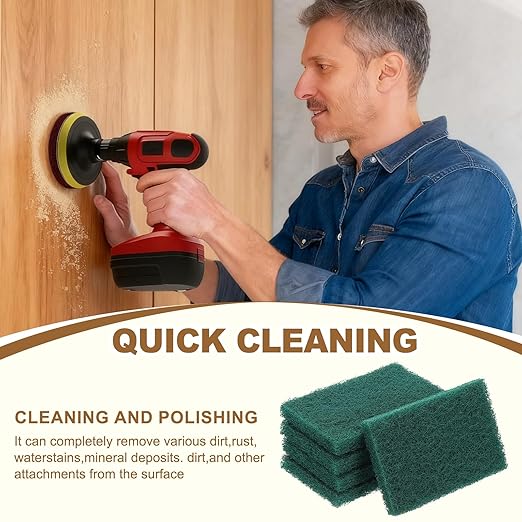 uxcell 5Pcs Scrubber Scouring Pad, 9.1 x 5.9 Inch 180 Grits Drill Power Brush Rectangle Scrub Pads Discs Polishing Pad for Household Furniture Automotive Cleaning, Green