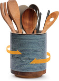 DOWAN 360° Rotating Extra Large Cooking Utensil Holder, 7.6" Kitchen Utensil Holder for Countertop, Utensil Crock for Farmhouse Kitchen Decor, Ceramic Stable Utensil Caddy, Blue