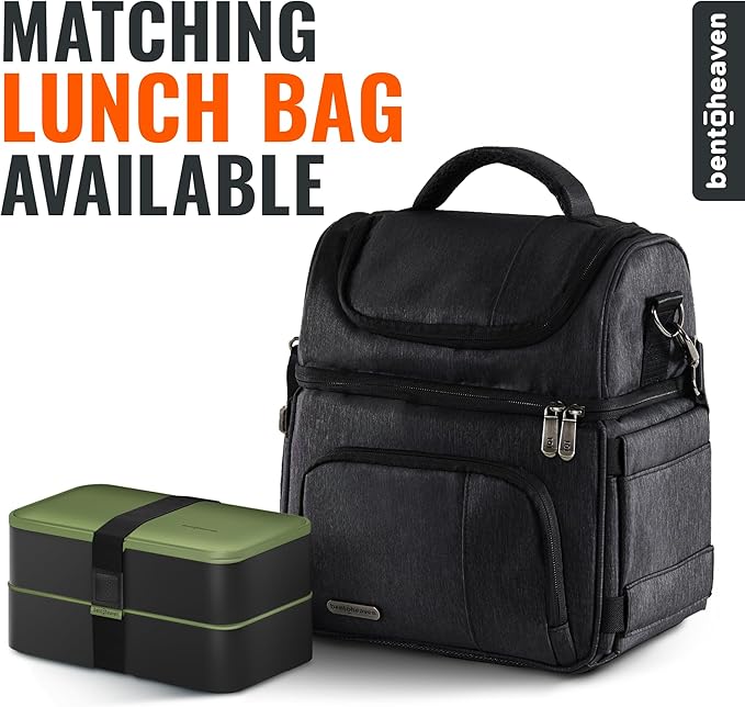Bentoheaven Premium Bento Box Adult Lunch Box with Compartments for Women & Men, Set of Utensil & Chopsticks & Dip Container, Cute Japanese Kids Bento Lunch Box, Microwavable (Olive Garden)