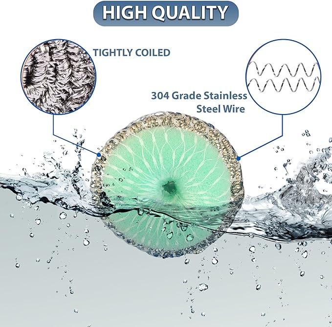 Amazon Brand | Pack of 4 | Ring King Stainless Steel-Wrapped Sponge Scrubbers | Heavy Duty Scouring Pads - Individually Wrapped for Dishes Pots, Pans, and Ovens