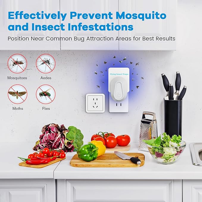 Indoor Fly Trap Plug-in Insect Traps Fruit Fly Traps 2 Devices with 6 Refills for Indoors Gnat Killer for House Flies, Flying Bugs, Moths, Mosquitoes (2 Devices with 6 Refills)