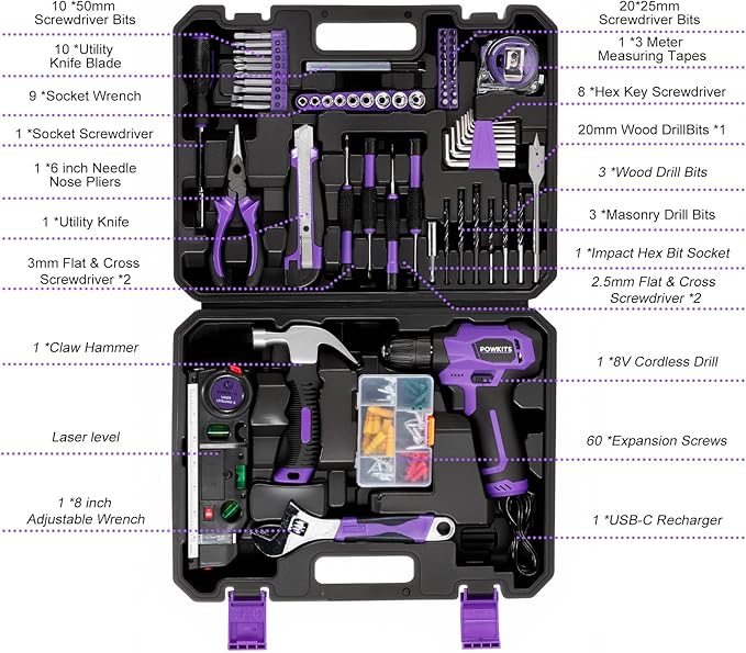 Tool Kit: Drill Tool Set, 8V Power Drill with Li-Ion Battery