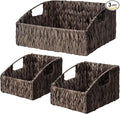Ollieroo Rattan Storage Baskets, Handwoven Wicker Storage Bins with Built-in Handles, Storage Container Baskets for Shelves, Bedroom, Bathroom, Laundry Room or Kitchen(Black)
