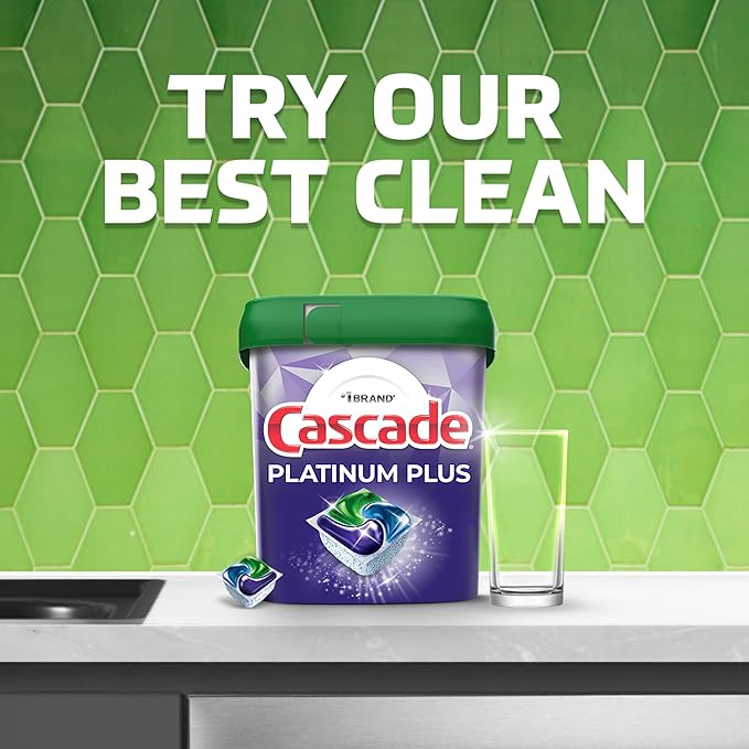 Cascade Platinum Plus Dishwasher Pods, Dishwasher Detergent, Dishwasher Soap, Dish Tabs, Dishwashing Tablets, Dish Detergent, Lemon, Actionpacs, 62 Count