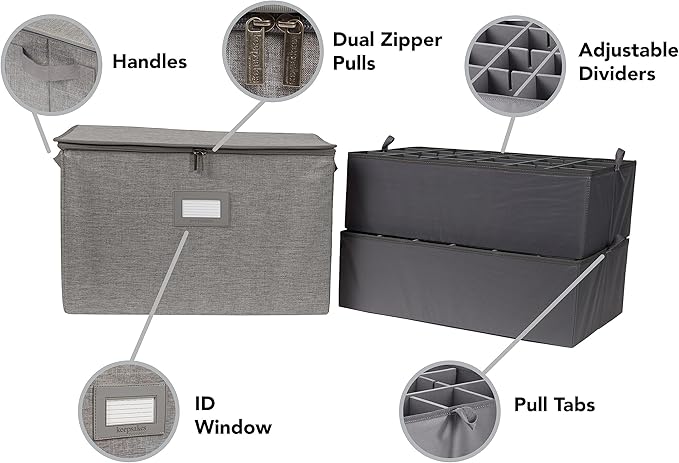 Covermates Keepsakes - Adjustable Zip-Top Storage Box - Configurable FlexGrid Compartments - Heavy Duty Polyester- Reinforced Handles - Stackable Design - Indoor Storage, Grey Heather