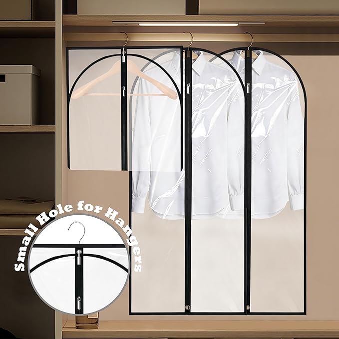 Dress Bags for Gowns Long, 60'' Garment Bags for Hanging Clothes, Suit Bag Cover for Storage and Travel, 2 Pack (Clear)