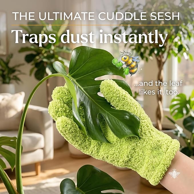 BLESS YOUR SOIL Microfiber Dusting Gloves for Plants : Premium, Gentle, Traps Dust, Washable, Lint Free : Use with Big Leaf Energy ready-to-use spray for houseplants