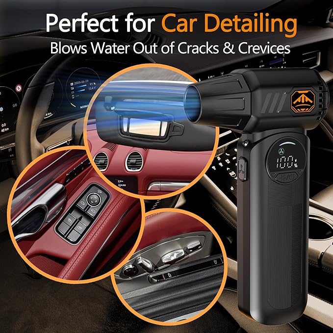 Compressed Air Duster 150000 RPM, Cordless Electric Air Blower with LED Light, 8000mAh Battery and Multi Nozzles for Computer, Keyboard, Car Interior & Electronics Cleaning (Black)