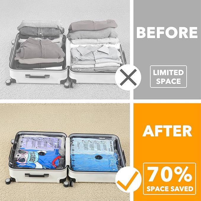 SpaceAid Travel Vacuum Bags for Luggage with Electric Pump, 24 Pack Vacuum Seal Bags for Clothing Travel, Space Saver Compression Bag for Backpack and Suitcase