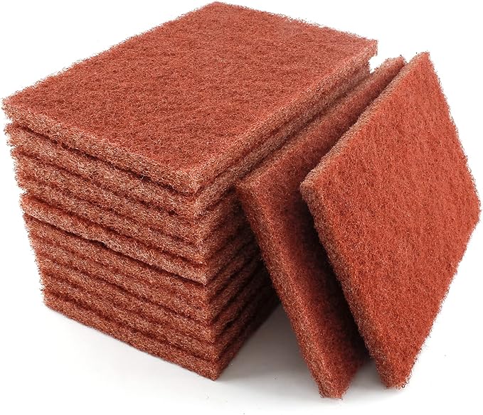 12pcs Red Scouring Pads, Heavy Duty Scour Pads Multipurpose Scour Pad Reusable Scrubbing Pads with Anti Grease Technology for Kitchen Scrubber Sink Dish Cleaning Metal Grills