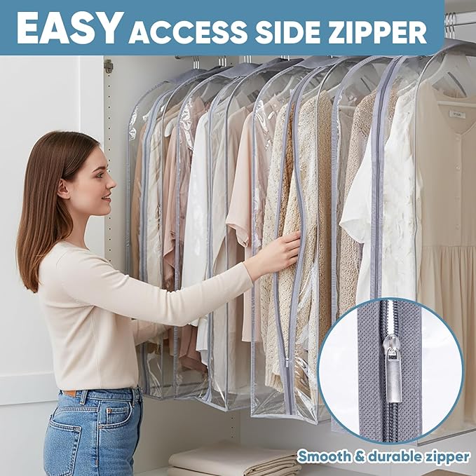 BALEINE 40'' Clear Garment Bags, 10.5'' Wide PEVA Suit Bag for Closet Clothes Dresses Suit Coats Storage (Clear, 1PK)