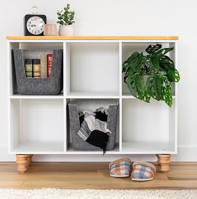 Three by Three Seattle felt·like·it!™ Large Cubby Storage Bin Set of 2 – Eco-Friendly Recycled Felt Bins for Home & Office Organization, Charcoal
