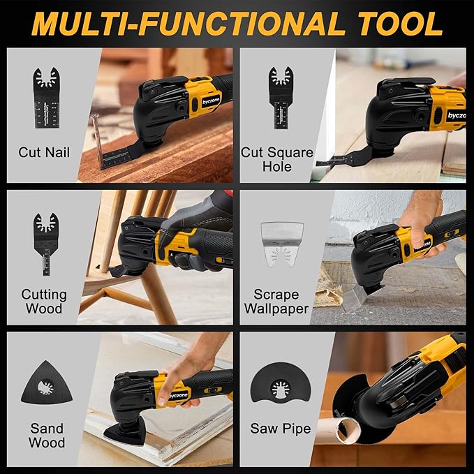 Cordless Oscillating Multitool Compatible with DeWalt 20V Max Battery, Tool Only, 6 Speeds 8,500-21,000 RPM, Bulit-in LED Light, 22 Accessories, Oscillating Power Tools for Scraping Cutting Sanding