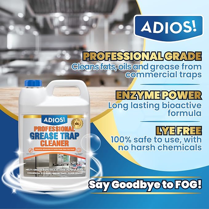 Professional Grease Trap Cleaner for FOG – Cleans Fats, Oils & Grease from Drains Pipes, Safe Enzyme Based Formula for Preventative Maintenance