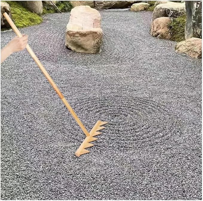 Full Size 4ft Zen Garden Rake, Japanese Nature Wood Zen Rake for Outdoor Garden Rock Sand, Triangular Teeth