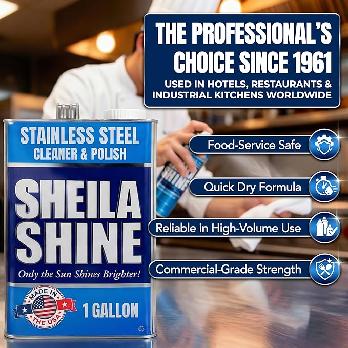 4 x 1 Gallon Sheila Shine Stainless Steel Cleaner and Polish - Cleans, Polishes & Protects Kitchen Appliances, Refrigerators, Sinks, Ovens & Grills - Stainless Steel Metal Cleaner