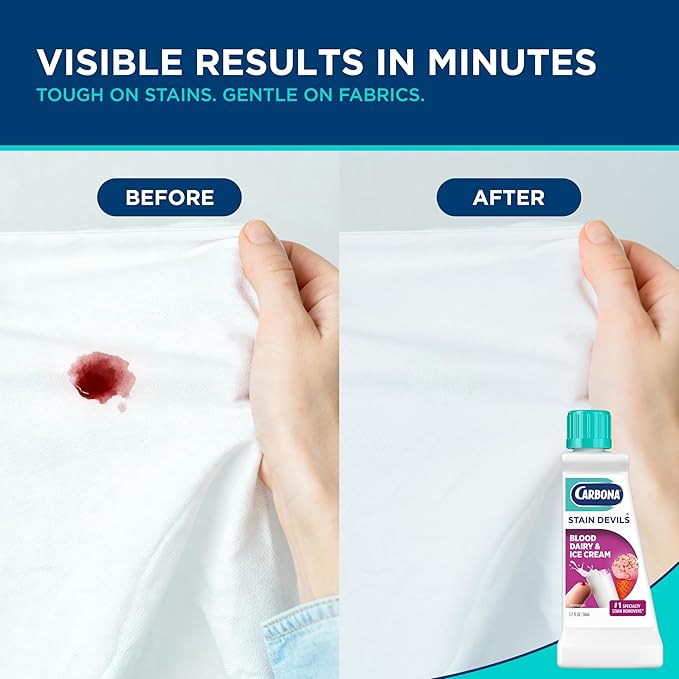 Carbona Stain Devils® #4 | Blood, Dairy & Ice Cream | Professional Strength Laundry Stain Remover | Multi-Fabric Cleaner | Safe On Skin & Washable Fabrics | 1.7 Fl Oz, 3 Pack