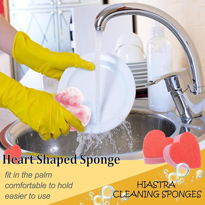 Heart Shaped Non-Scratch Scrub Sponge, Dual-Sided Cleaning Kitchen Sponge and Scrubber for Washing Dishes, Pots & Pans and Household Cleaning Supplies, 20 Pcs Scrubbing Sponges