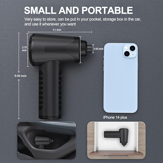 Electric Compressed Air Duster Air Can Duster for Computer Rechargable Air Blower for Car PC 100000RPM Mini Blower Cordless with Led Light Handheld Blower Keyboard Cleaner, Ink Black