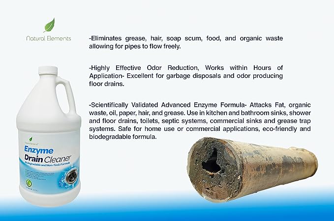 Natural Elements Enzyme Drain Cleaner | Digest Grease, Fats, and Paper Buildup in Drains, Septic Tanks, Grease Traps, Pipes (1 Gallon)