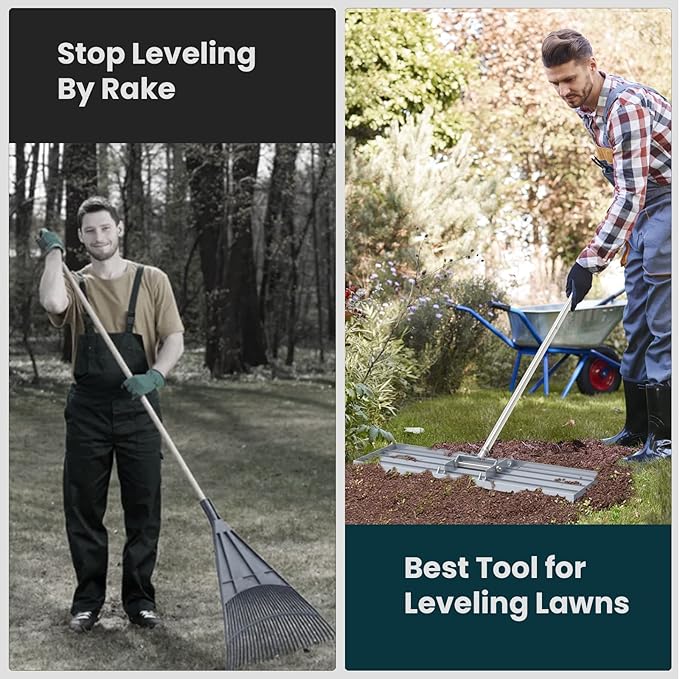 Lawn Leveling Rake 35x10 inch, (Professional-Grade) Lawn Leveler Tool with Stainless Steel Handle Rakes for Lawns Heavy Duty Landscape Rake for Backyard, Garden, Golf Course, Farm, Pasture