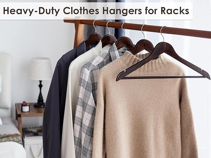 StorageWorks Wooden Hangers 30 Pack, Wood Coat Hangers for Closet, Heavy Duty Clothes Hangers for Suits, Shirts, Pants, Jackets, Walnut Color