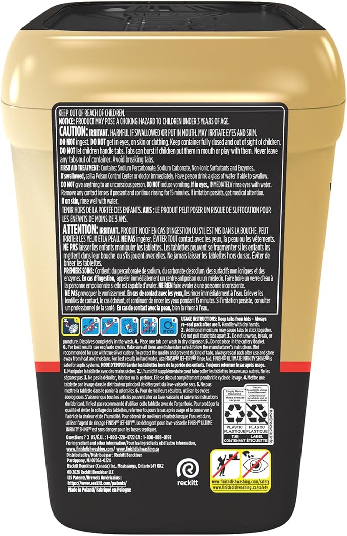 Finish Ultimate Quantum Infinity Shine Dishwasher Pods, New & Improved Formula, Dishwasher Detergent Dish Soap, Removes Burnt-On & Dried-On Stain, Degreasing, Scrubbing, & Shining Power, 62 Count